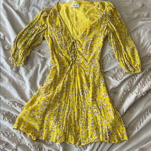 Yellow Floral Long Sleeve Dress